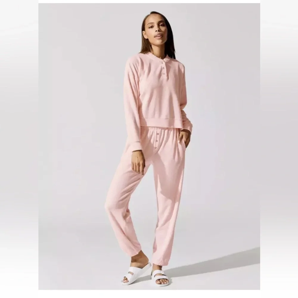 Madewell Donni NWT Luxe Terry Henley Sweatpants And Sweatshirt SET Pink- LARGE - Picture 1 of 8